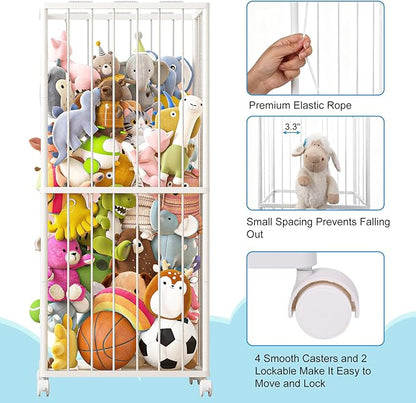 Fixwal Stuffed Animal Storage Zoo Metal Tube Extra Large Plushies Storage Stuffed Animals Holder Kids Toy Organizers and Storage with Elastic Band and Net for Playroom Bedroom White 61 x 23.6 x 16.5
