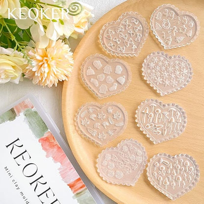 KEOKER Christmas and Fall Polymer Clay Molds, Polymer Clay Silicone Molds, Polymer Clay Mini Molds, 8pcs Earring Molds for Polymer Clay, Polymer Clay Molds for Jewelry(Substitute Micro Clay Cutters)