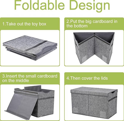 YOLOXO Toy Box Chest, Collapsible Sturdy Storage Bins with Lids, Extra Large Kids Toy Storage Organizer Boxes Bins Baskets for Kids, Boys, Girls, Nursery Room, Playroom, Closet (Linen Gray)