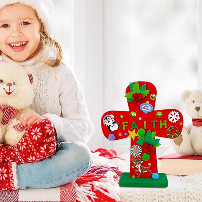 Winlyn 18 Sets Christmas Craft Kits DIY Christmas Stand-up Cross Decorations Art Sets Snowman Snowflake Christmas Foam Stickers Arts and Crafts for Kids Party Classroom Sunday School VBS Activities