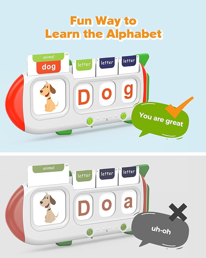 Alphabet Talking Flash Cards for Kids 3+ Years Old, Spelling Games, Teach Kids ABC Letters & Words, Montessori Learning Toys, Combine Words Based on Pictures, for Preschool Boys Girls