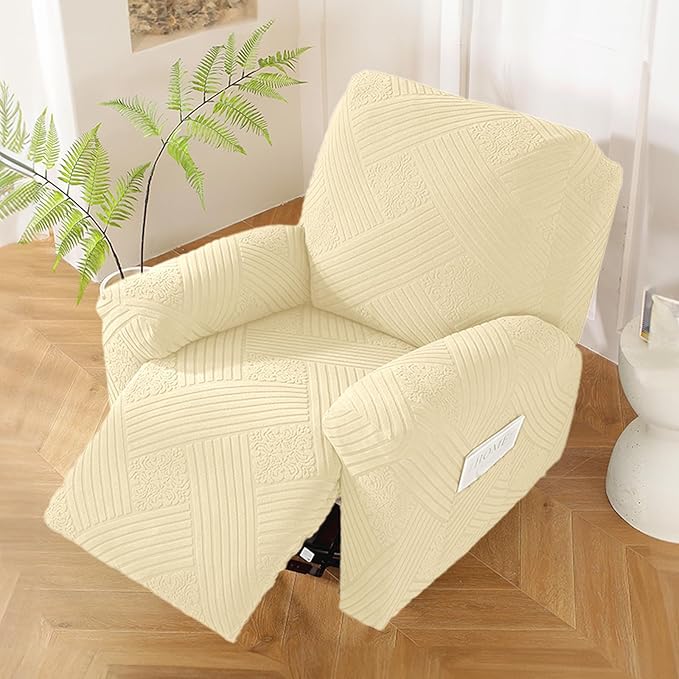 NORTHERN BROTHERS Oversized Recliner Cover - Lazy Boy Recliner Covers That Stay in Place, 4 Pieces Large Recliner Chair Covers 1 Seater, Beige