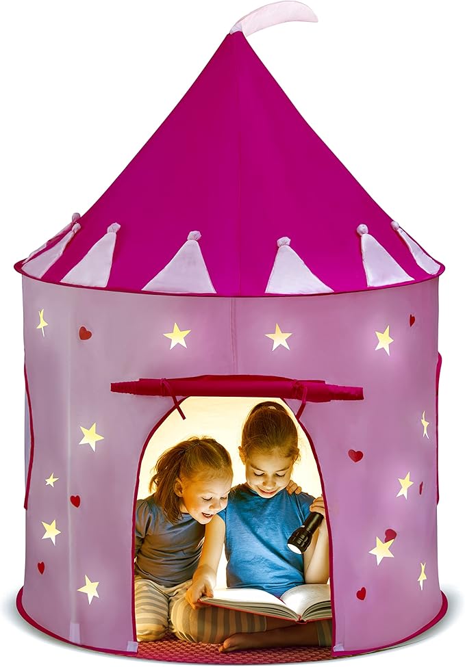 Play22 Play Tent Princess Castle Pink - Features Glow in The Dark Stars - Portable - Kids Pop Up Tent Foldable Into A Carrying Bag - Indoor and Outdoor Use - Original