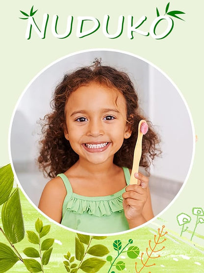 Bamboo Kids Toothbrushes (6 Pack) - Soft Bristle Organic Compostable BPA Free Toothbrush for Kids Toddler Baby Tooth Brush, Eco Friendly Natural Biodegradable Wooden Toothbrush