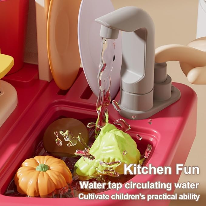 Toy Kitchen Sets for Toddlers 3-8 Kids Playset with Pretend Play Accessories Children's Kitchen Set for Boys and Girls Toddler Kitchen Toy Set for Imaginative Cooking Fun (Kitchen Pink)