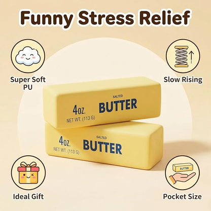 Slow Rebound Cute Butter Squeeze Stress Balls, 2026 New Squeeze Ball Realistic Butter Stick Soft Squeeze Toys, Upgrade Stress Relief Fidget Toys Wet Slow Rebound Stress Relief Toy (1, Yellow) (2Pcs)