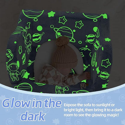 MeMoreCool Toddler Fold-Out Chair for Girls Boys, Glow-in-The-Dark Folding Baby Couch, Convertible Plush Recliner Lounger for Kids Playroom (Glowing Astronaut)