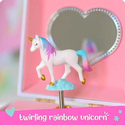 Floral Unicorn Jewelry Box - Unicorn Toys for Girls Age 4-6 - Kids Jewelry Box with Spinning Unicorn - 6 x 4.7 x 3.5 in