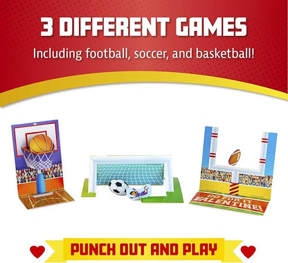Peaceable Kingdom Valentines Cards for Kids Classroom, Set of 28 Valentines Day Gifts - Flick 'em Sports Games