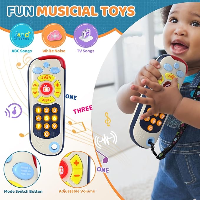 Orzbow Baby Remote Control Toy with Music, Realistic TV Remote Toy with Lights and Sounds, 3 Modes(Learning, Music, Game), Baby Sensory Toy for Toddler Infant Boy Girl Gift 1-3 Year Old, Black