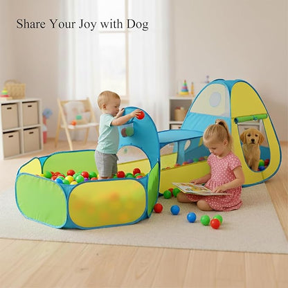 3 in 1 Kids Play Tent with Tunnel & Ball Pit,Pop Up Indoor/Outdoor Playhouse for Boys and Girls,Crawling Tunnel Toy with Fun Toss It Game Zone,Easy Setup Foldable Carry Bag (Balls Not Included)