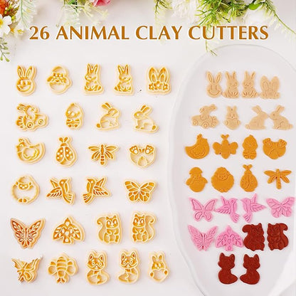 65 Pcs Flower, Leaf & Animal Polymer Clay Cutters Set, Clay Cutters Shapes for Earrings & Jewelry Making, Bunny Butterfly Bee Bird with Storage Box (YANSH PROGLOBAL)