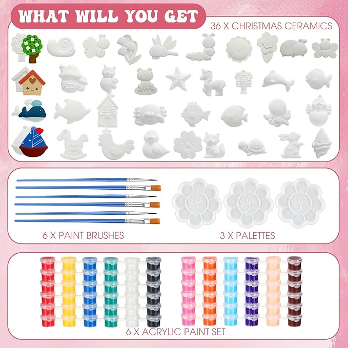 HyDren 81 Pcs Kids Arts and Crafts Set Painting Kit Plaster Painting Craft Kit Paint Your Own Ceramic Figurines DIY Nature Animals Paintable Ceramics Plaster Drawing Kits for Kids Girls Boys Toddlers