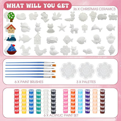 HyDren 81 Pcs Kids Arts and Crafts Set Painting Kit Plaster Painting Craft Kit Paint Your Own Ceramic Figurines DIY Nature Animals Paintable Ceramics Plaster Drawing Kits for Kids Girls Boys Toddlers