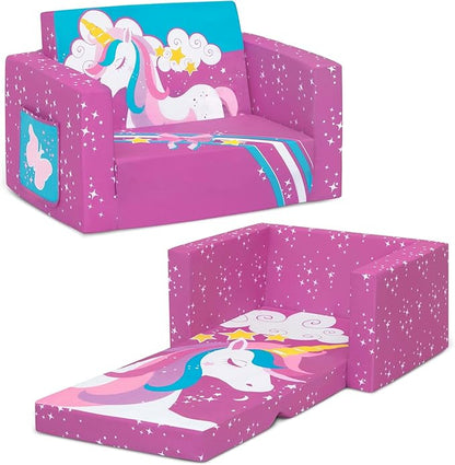 Delta Children Unicorn Cozee Flip-Out Chair For Relaxing - 2-in-1 Convertible Lightweight,Portable Chair to Lounger for Toddlers & Kids