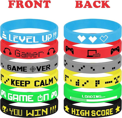 TUPARKA 60 Pieces Video Game Bracelets Rubber Wristbands Colored Silicone Wristbands Supplies for Game Party Birthday Party Party Favors, 6 Styles