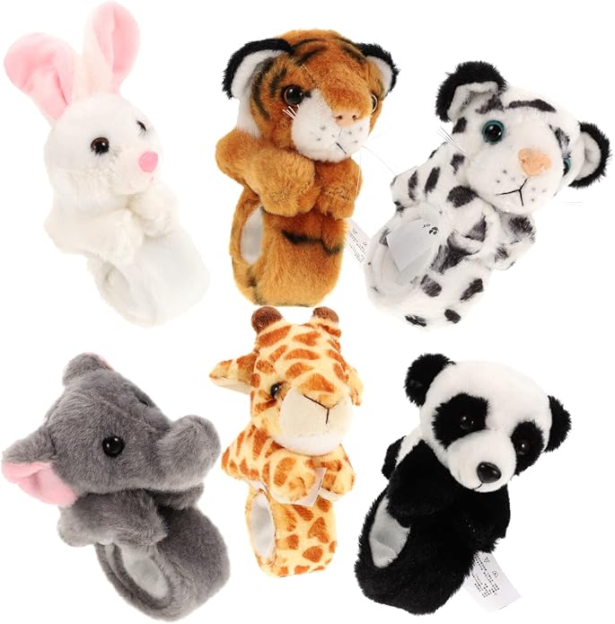 LOGOFUN 6Pcs Plush Animal Slap Bracelets Jungle Theme Slap Bands Birthday Party Favors for Kids