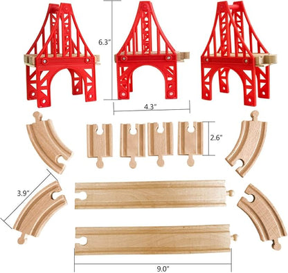 Wooden Train Bridges, 3 Suspension Bridge, Wooden Train Track Accessories, Wooden Train Track, Train Tracks Compatible with All Major Brands, Wooden Toys for Girls & Boys