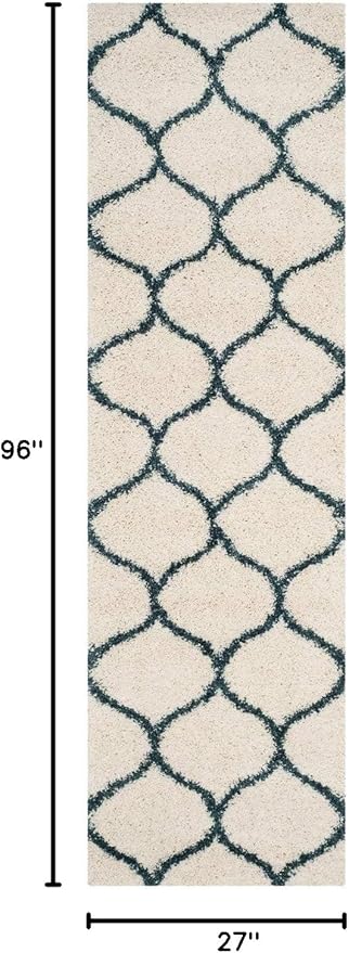 SAFAVIEH Hudson Shag Collection Runner Rug - 2'3" x 8', Ivory & Slate Blue, Trellis Design, Non-Shedding & Easy Care, 2-inch Thick Ideal for High Traffic Areas in Living Room, Bedroom (SGH280T)