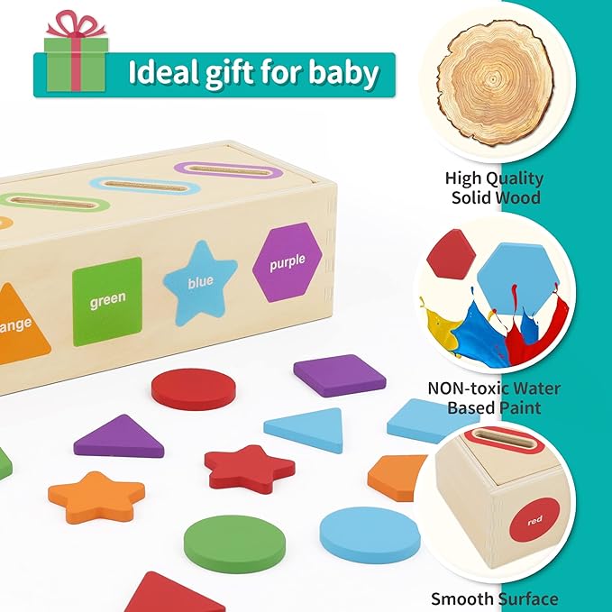 Montessori Toys for 1 2 3 Year Old | Wooden Color & Shape Sorting Matching Toys | Learning Educational Toys for 1-3 Year Old Kids | One 1st 2st Birthday Gift for Boy Girl