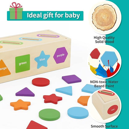 Montessori Toys for 1 2 3 Year Old | Wooden Color & Shape Sorting Matching Toys | Learning Educational Toys for 1-3 Year Old Kids | One 1st 2st Birthday Gift for Boy Girl