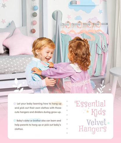 Baby Hangers, VIS'V 11 Inch Pink Velvet Kids Hangers with 6 Pcs Size Dividers Non Slip Nursery Children Closet Clothes Hangers for Infant Toddler Girls and Boys 50 Pcs