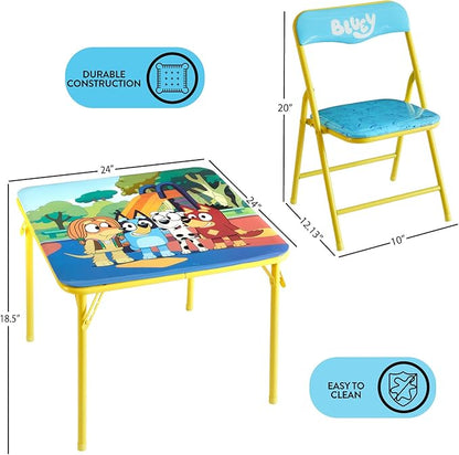 Idea Nuova Bluey 3 Piece Children's Activity Square Table and 2 Folding Chairs Set, Ages 3+