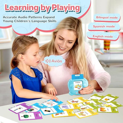Spanish & English Talking Flash Cards for Toddler 1-6 Year Olds, Learning Montessori Toys with 224 Sight Words, Speech Therapy Toys, Children's Sensory Preschool Learning Educational Birthday Gifts
