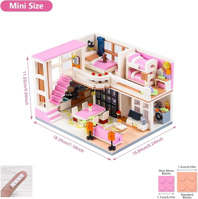 Friends Duplex Apartment Building Block Sets, Mini Pink Dream House Kitchen Home Cottage Collectible Display Modular Decor Bricks Kits Birthday Gifts Ideas for Adults Teens 8-12 14+ (1221 PCS)