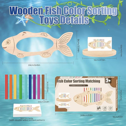 Color Sorting Toys for 3+ Years Old Kids Wooden Fish Shape Montessori Toys Stacking Matching Game Fine Motor Skills for 3 4 5 Toddlers Boys Girls Gift Educational Travel Learning Sensory Color Sorters