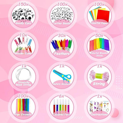 3000 Arts and Crafts Supplies for Kids Craft Kit All in 3 Layered Craft Box with Pipe Cleaners Crafts for Kids Age 4-6, 6-8, 8-12 DIY School Supplies Materials Set Toys Gifts for Girls Boys, Pink