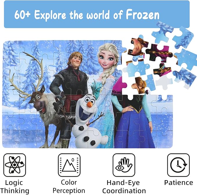 Princess Puzzles for Kids Ages 4-8 60 Pieces Puzzles for Kids Ages 3-5 Princess Puzzle for Girls and Boys Toys Jigsaw Puzzles in a Metal Box Educational Puzzles (Princess 0679)