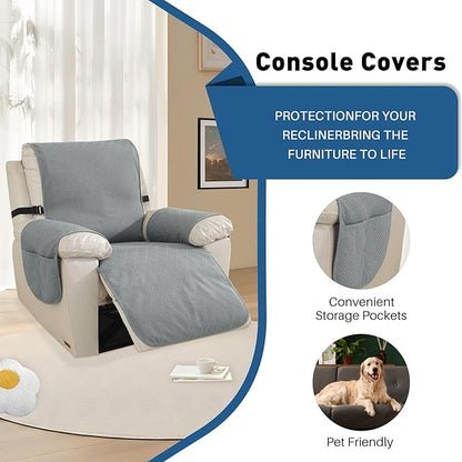 Easehomey 100% Waterproof Recliner Chair Covers with Non-Slip Backing & Pockets, Rocking Chair Sofa Cover with Elastic Band, Machine Washable Furniture Protector for Kids, Pets (Light Grey,23.6")