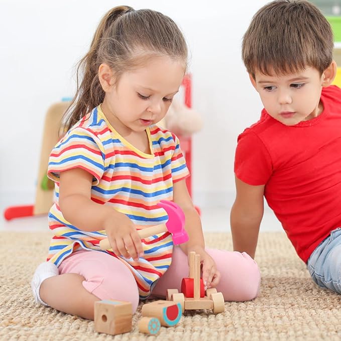 Fowecelt Wooden Hammer Toys Simulation Hammers Maintenance Tools Educational Toys for Kids Birthday Party Games Supplies (Pink)