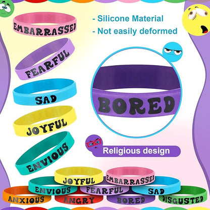 Ecally 90 Pcs Emotional Party Decoration Bracelets Assorted Emoticon Silicone Bracelet Emotional Theme Rubber Wristband Emotional Party Favors Bracelets for Birthday Party Gift Supplies
