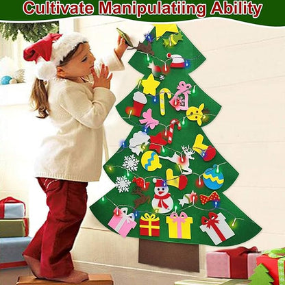 iGeeKid 4 Ft Led Felt Christmas Tree for Toddler Kids DIY Felt Christmas Craft Kits with 30 Ornaments 10ft Multi-Colored String Light Christmas Wall Hanging Decor Xmas Kids Gifts Party Supplies