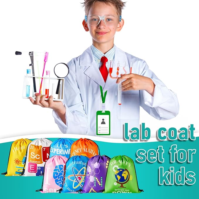 Lenwen 8 Sets Kids Science Experiment Kit with Lab Coat Scientist Costume Dress and Role Play Colorful Toys Gift for Boys Girls Kids Christmas Birthday Party