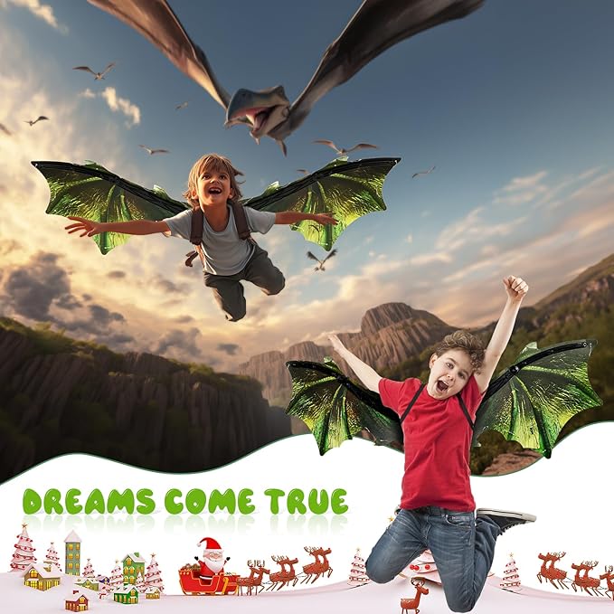 Toddler Electric Dragon Wings, Kids Dinosaur Costume Wings with LED Light & Music, Halloween Dino Dress-Up Costumes for Boys & Girls, Green Dinosaur toys for Kids as Christmas Birthday Party Gifts
