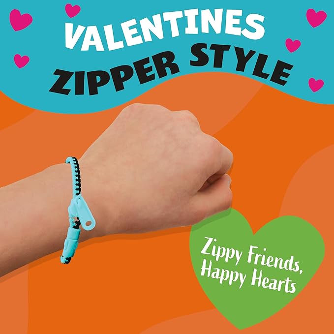 Peaceable Kingdom Valentines Cards for Kids Classroom, Set of 28 Valentines Day Gifts - Zipper Friendship Bracelets