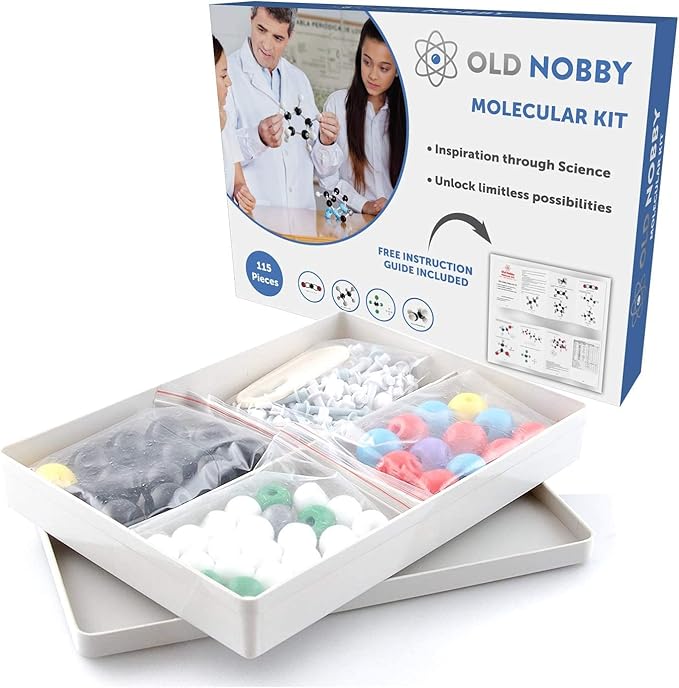 Old Nobby Chemistry Model Kit - 115 Piece Molecular Model Set with Atoms, Bonds, and Instructional Guide - STEM Science Tool for Students, Organic Chemistry and Molecular Learning - Colorful Models