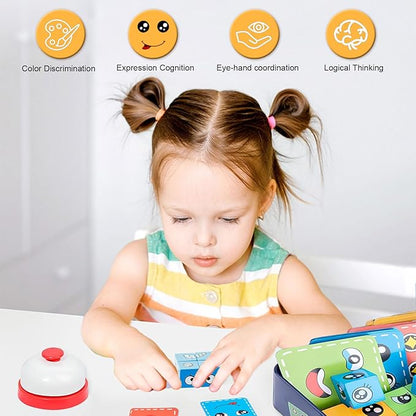 Face Changing Building Blocks Game, Wooden Expression of Face Change Magic Cube Educational Puzzles Toy Fidget Toys Cube Mini Board Game for Kids and Adults with 72 Cards (Medium)