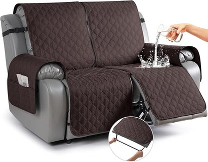 TAOCOCO 100% Waterproof Recliner Covers, Recliner Sofa Covers with Leg Straps, Reversible Recliner Couch Cover for Reclining Chair, Washable Couch Protector for Pets Kids(2 Seater, Chocolate)