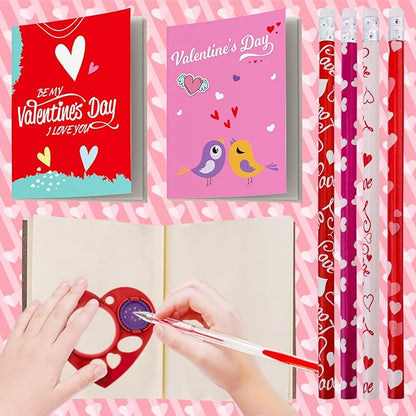 782Pcs Valentine's Day Party Favors Supplies, Heart Glasses Bracelets Stickers Stamper Sticky Hands Tattoo Cards Bulk for Gift Exchange, Photo Props Kids Birthday School Classroom Rewards Prizes