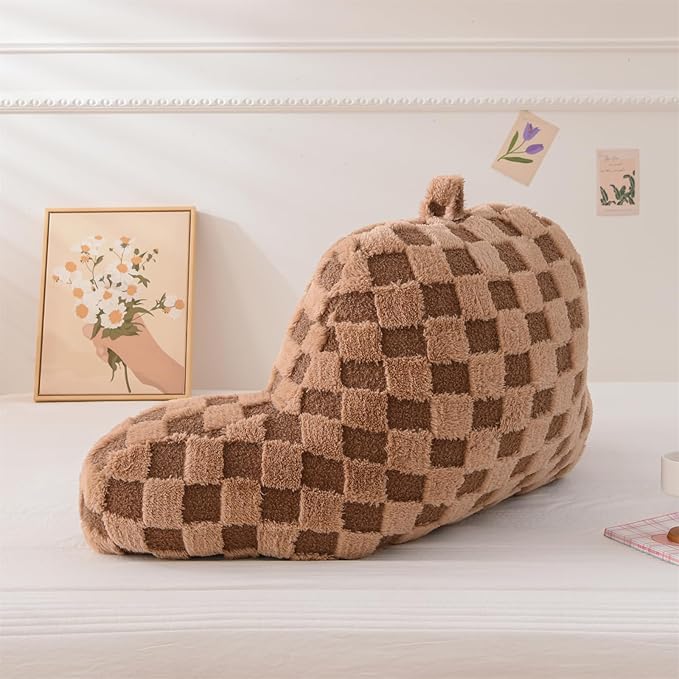 Aimuan Checkered Reading Pillow Bed Rest Wedge Backrest Checkerboard Pillow with Arms Back Support for Sitting Up in Bed Cushion Incline Rest Sleeping Snoring Pillow (Khaki,Standard)