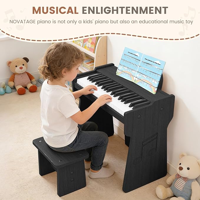 Kids Piano Keyboard, 37 Keys Wood Digital Piano for Kids, Mini Baby Piano Toy, Music Educational Instrument Toy for 2+ Girls and Boys (Black)