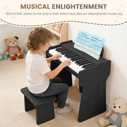 Kids Piano Keyboard, 37 Keys Wood Digital Piano for Kids, Mini Baby Piano Toy, Music Educational Instrument Toy for 2+ Girls and Boys (Black)