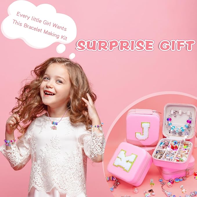 SUREHOME Charm Bracelet Making Kit Girls Christmas Gifts Unicorn Toy Jewelry Making Kit 8-12 Personalized Gifts for Ages 6 7 8 9 10 11 Year Old Girls Birthday Stuff Art Craft Supplies - Initial Box S