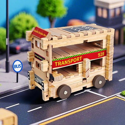 Jovi-mindly Wooden Blocks Wooden Train Set 101 PCS Create 40+ Shapes,Wooden Toys Educational Wooden Building Blocks Wooden Puzzles for Kids Ages 4-8 Boys and Girls,Truck/Excavator,FSC Certified