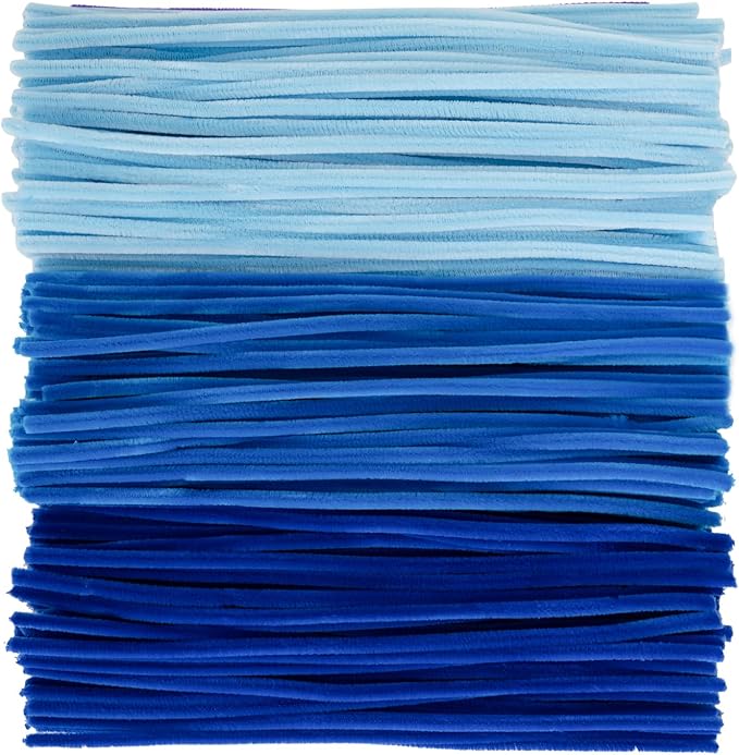 Caydo 300 Pieces Blue Pipe Cleaners, Thick Fluffy Chenille Stems, Pipe Cleaner Crafts for Arts & Crafts, Perfect for Making Animals, Flowers, and Mother's Day Decorations