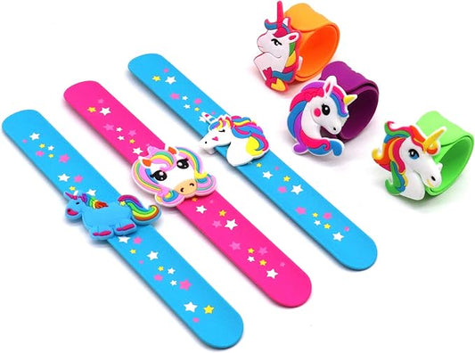 Silicone unicorn Slap Bracelets - Silicone Unicorn Wristband Birthday Party Favors, Boys Girls Party Favors Gifts Carnival Prizes Set （6 Pack